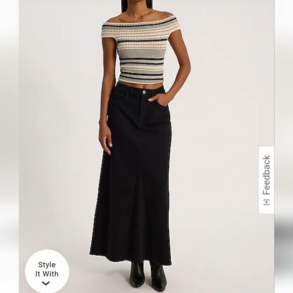 Express Dresses & Skirts - High Waisted Black Maxi Denim Skirt Size 0